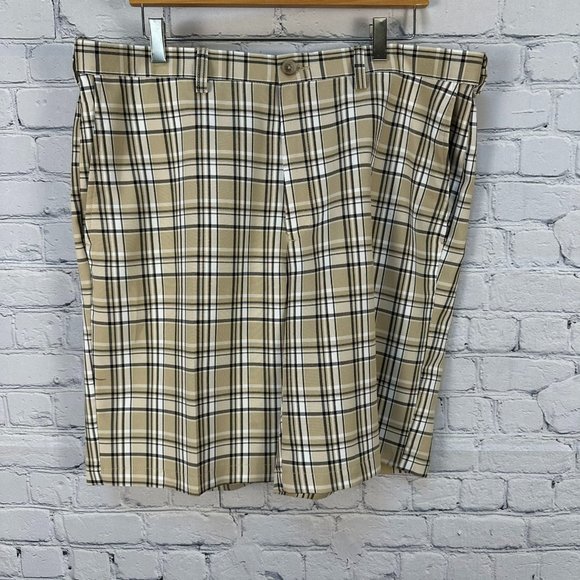 Haggar Men's Cool 18 Pro Straight Fit Flat Front Golf Short, Size W38, Tan Plaid - Picture 1 of 10